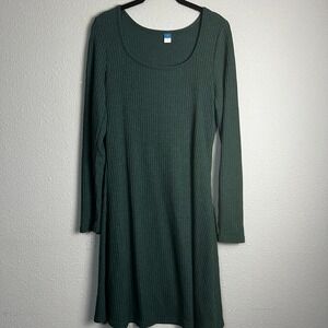 Old Navy Rib Knit Dress Long Sleeve A-Line Fit & Flare Mini Casual Kelly Green M